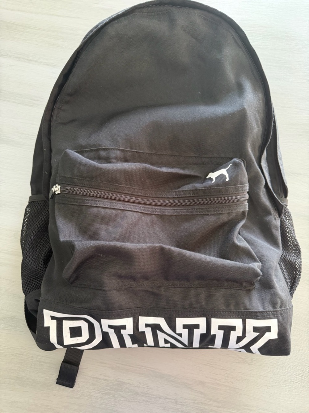 PINK Victoria's Secret Black Logo Backpack with Front Zip Pocket